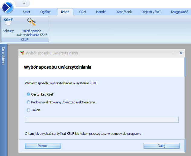 Comarch ERP Optima - Sposób uwierzytelniania w KSeF